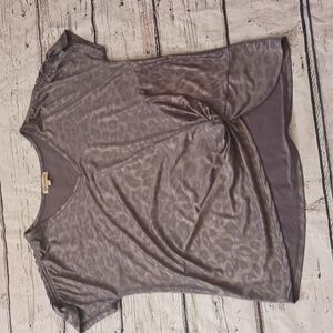 Democracy Gold Metallic Brown Leopard Print Short Sleeve Shirt S